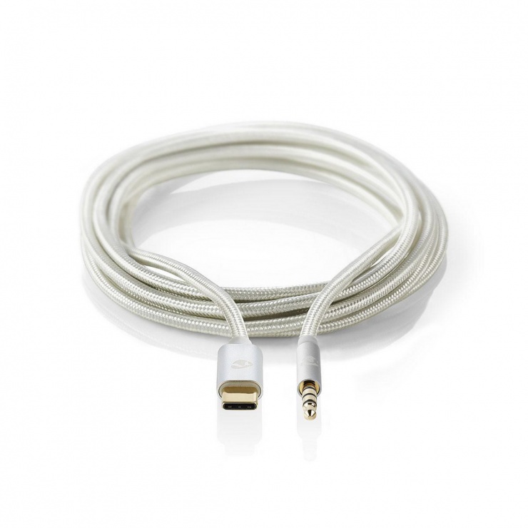 Cablu brodat USB 2.0 type C la jack 3.5mm T-T 1m, Nedis CCTB65940AL10 1m imagine noua